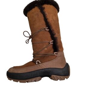 Ulu Crow Shearling Brown Suede Leather Mid Calf Boots Size 7